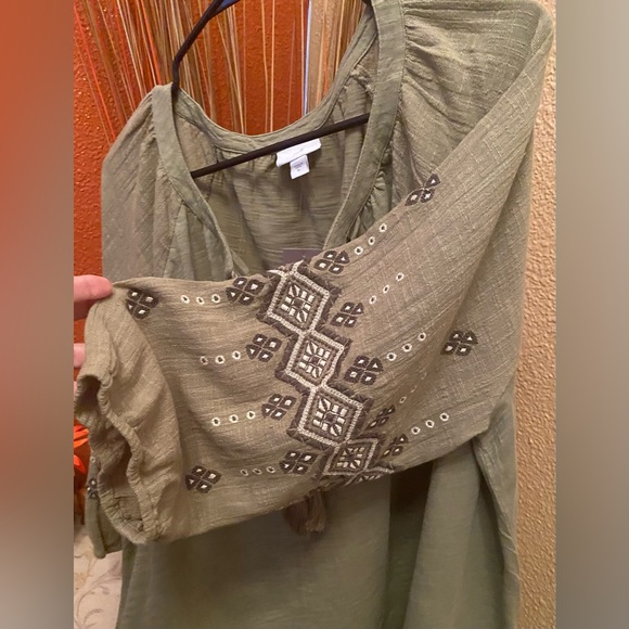 NEW-J. Jill Olive / Sage Green Women's Bohemian Tunic with Embroidery - Picture 7 of 12